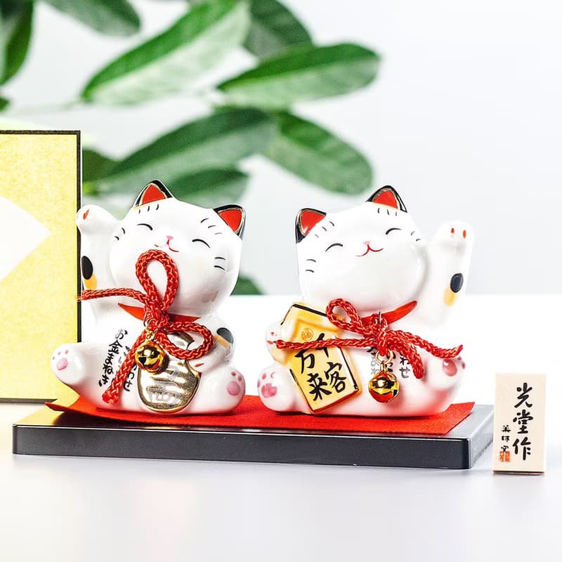 日本藥師窯彩繪財源廣進客似云來招財貓擺件生日開業喬遷送禮物