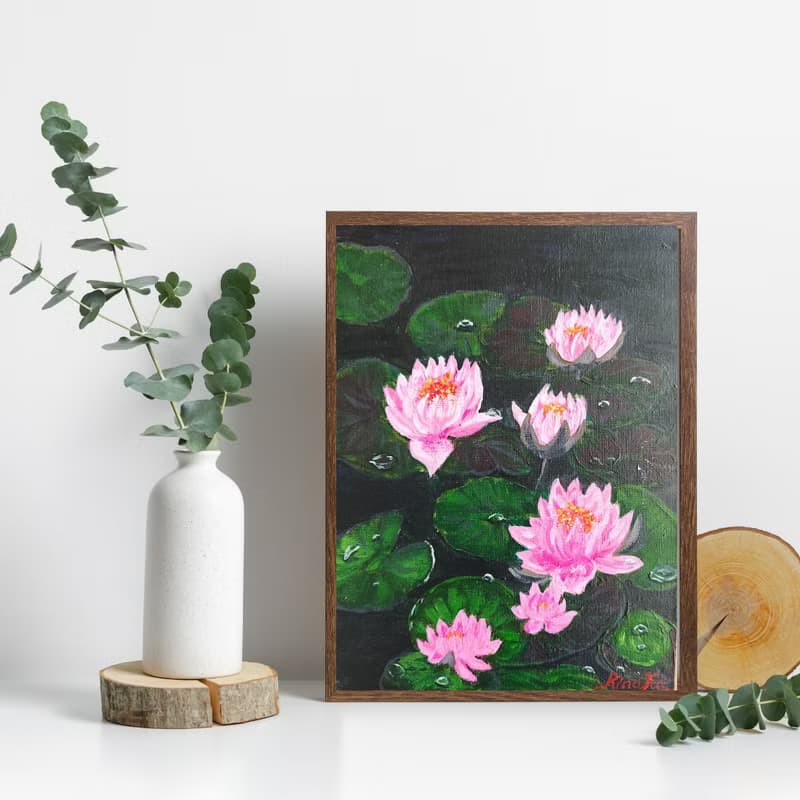 睡蓮花卉繪畫原創藝術獨特牆面裝飾 RinaArtSK 出品
