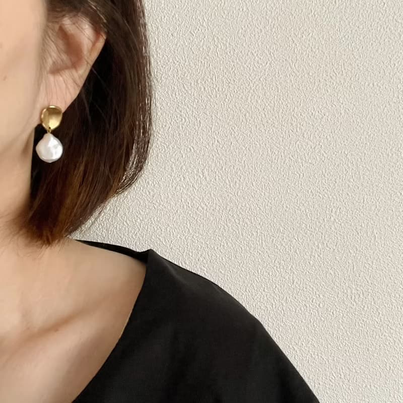 真鍮と淡水コインパールのピアス(イヤリング)