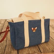 手工縫製托特側肩包帆布小手袋 牛仔布可愛芝娃娃刺繡 可拆調