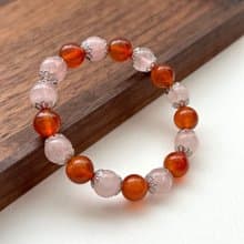 【巨蟹獅子天秤天蠍座|7月10月】紅瑪瑙粉晶花鍍銀手鏈 鼓勵 桃花