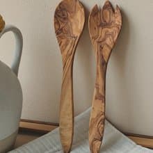 手工製橄欖木沙律匙和叉–兩件組