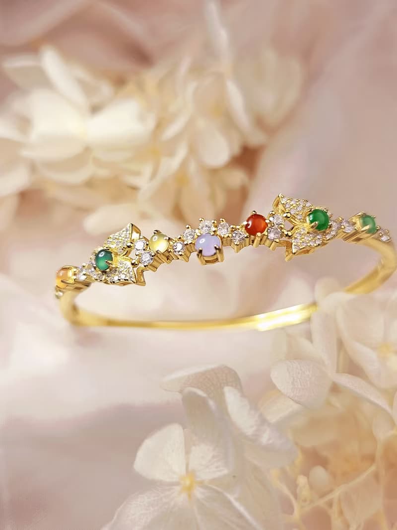 轉運•補運|冰玻馬卡龍多寶彩虹|緬甸A貨翡翠純銀花園手鐲鏈