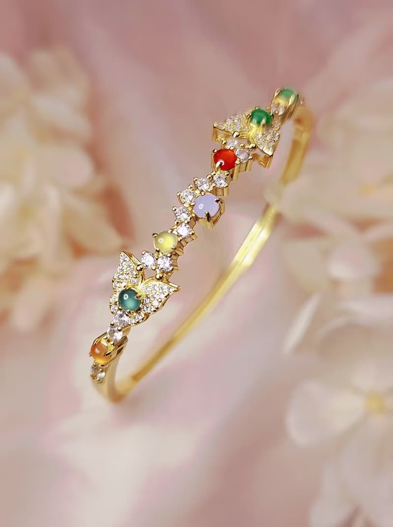 轉運•補運|冰玻馬卡龍多寶彩虹|緬甸A貨翡翠純銀花園手鐲鏈