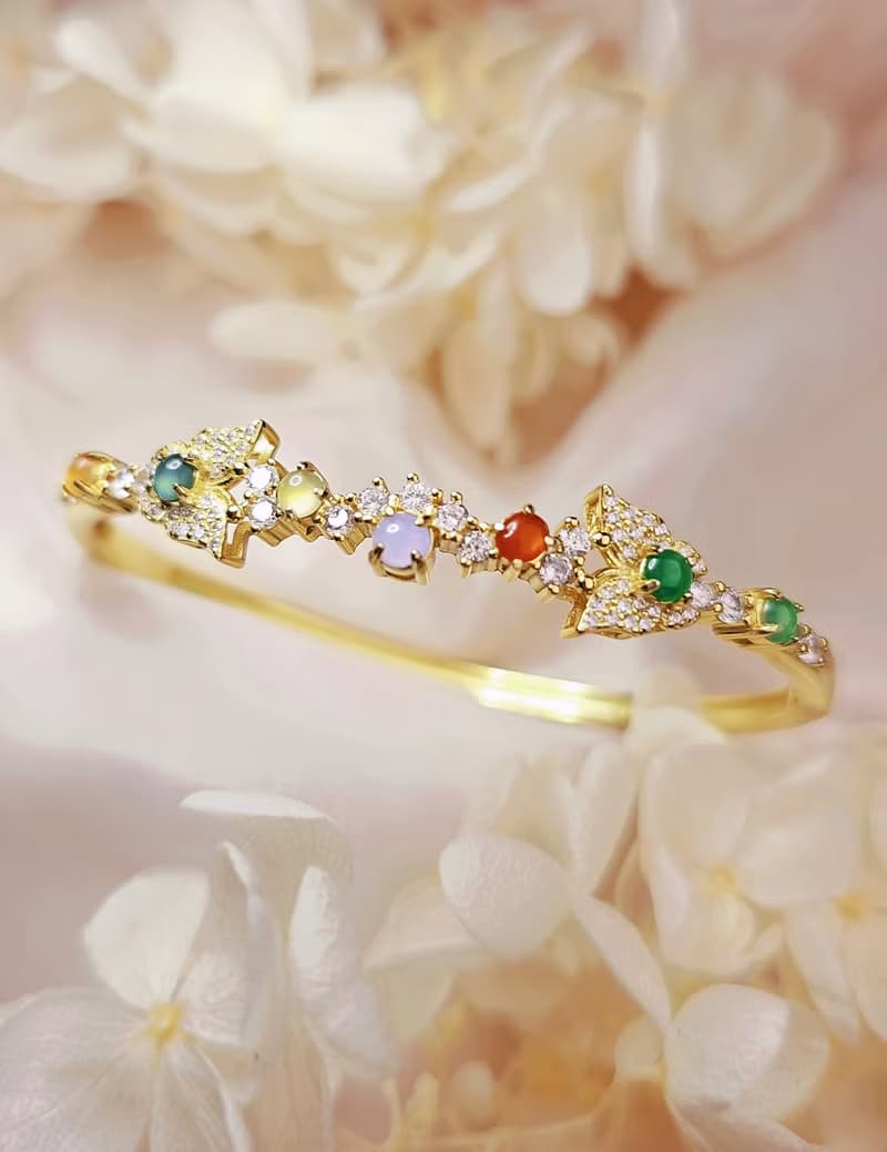 轉運•補運|冰玻馬卡龍多寶彩虹|緬甸A貨翡翠純銀花園手鐲鏈