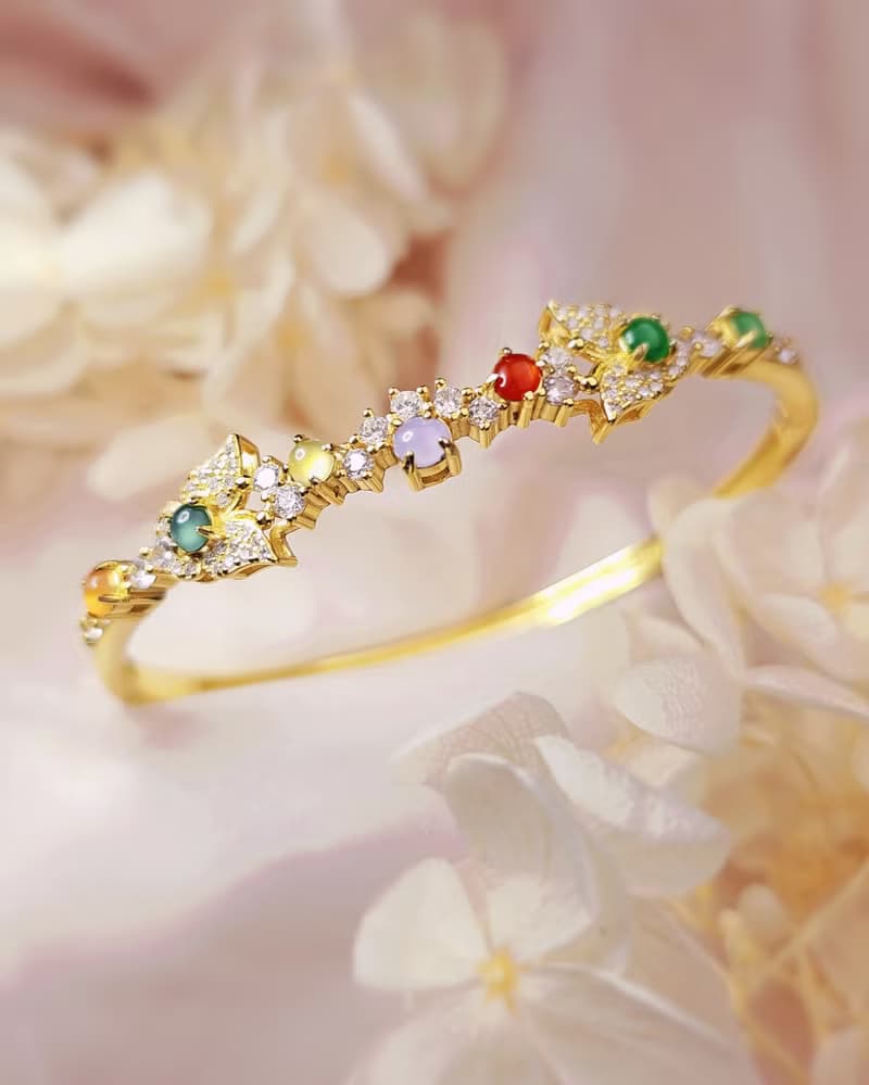 轉運•補運|冰玻馬卡龍多寶彩虹|緬甸A貨翡翠純銀花園手鐲鏈