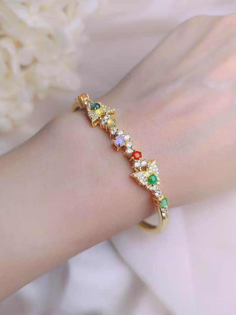 轉運•補運|冰玻馬卡龍多寶彩虹|緬甸A貨翡翠純銀花園手鐲鏈