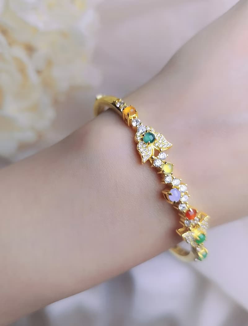 轉運•補運|冰玻馬卡龍多寶彩虹|緬甸A貨翡翠純銀花園手鐲鏈