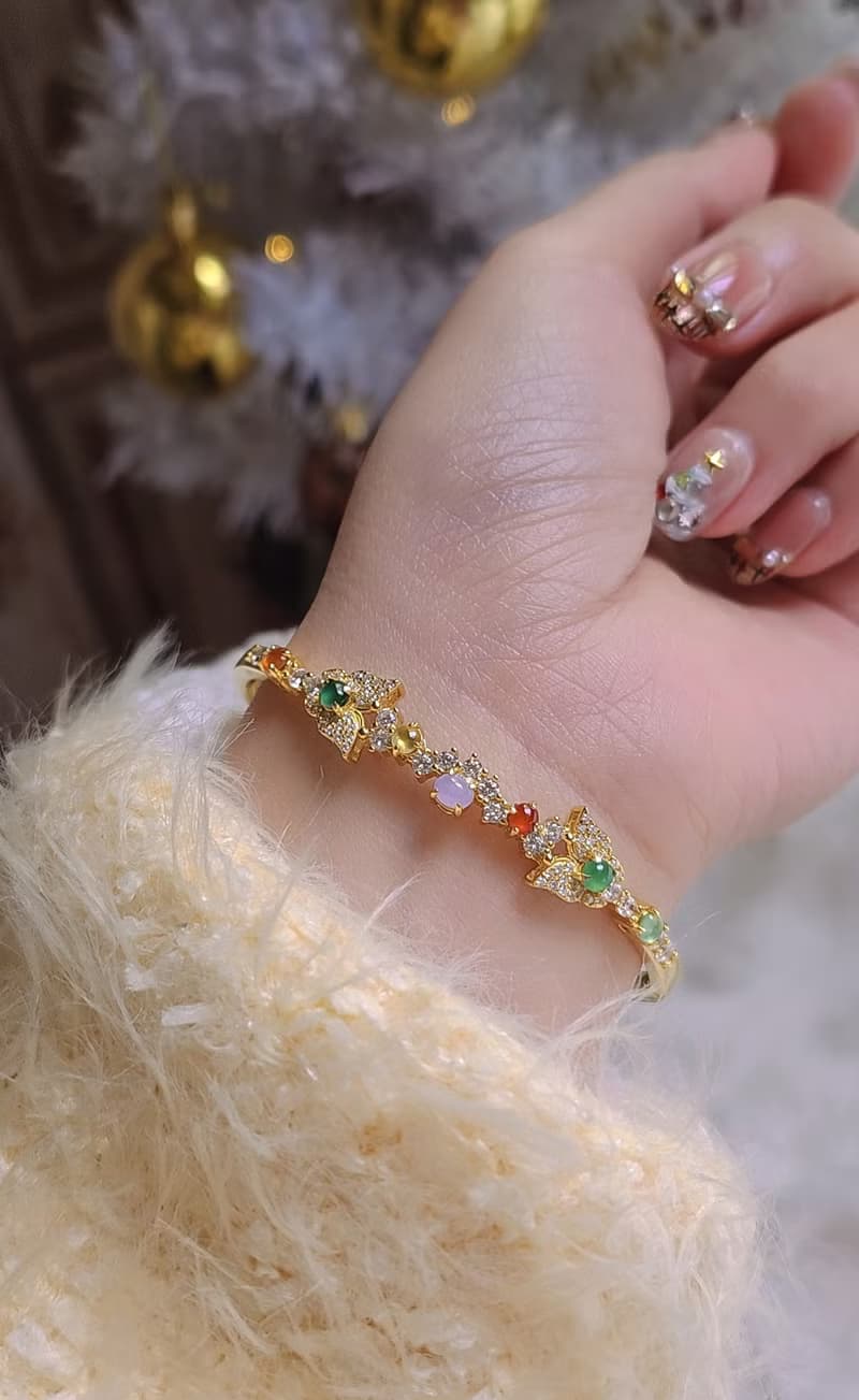 轉運•補運|冰玻馬卡龍多寶彩虹|緬甸A貨翡翠純銀花園手鐲鏈