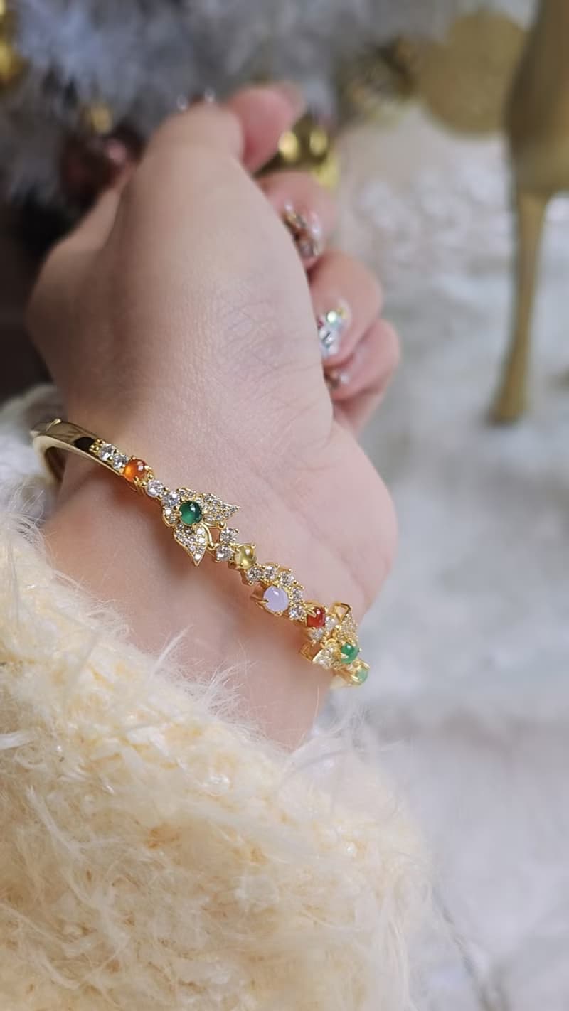 轉運•補運|冰玻馬卡龍多寶彩虹|緬甸A貨翡翠純銀花園手鐲鏈