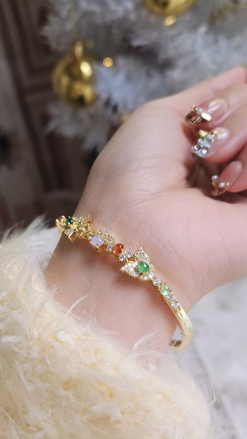 轉運•補運|冰玻馬卡龍多寶彩虹|緬甸A貨翡翠純銀花園手鐲鏈