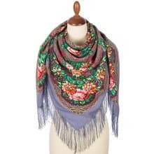 Pavlovo Posad Russian Shawl 100% Wool Scarf 125x125 cm Wrap Silk Fringe 1882-1