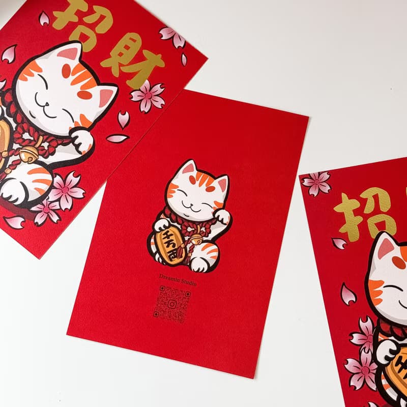 招財貓燙金直式大春聯