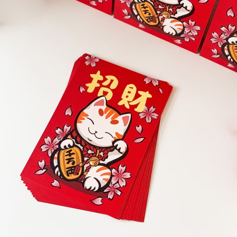 招財貓燙金直式大春聯