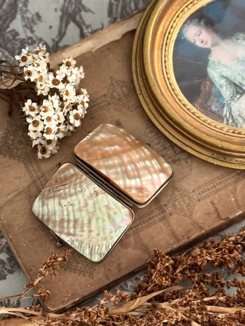 40843-絕美法國古董珍珠母貝硬幣夾錢包夾