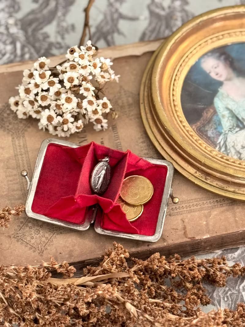 40843-絕美法國古董珍珠母貝硬幣夾錢包夾