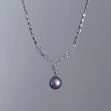 YuanPearl天然極光高級正圓12mm紫色愛迪生珍珠項鍊純銀項鍊