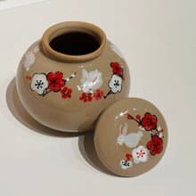 兔兔陶罐 手工繪製茶葉罐 茶倉 密封罐