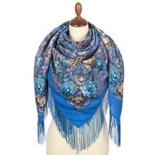 Pavlovo Posad Russian Shawl 100% Wool Scarf 125x125 cm Wrap Silk Fringe 1851-13