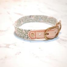 狗 項圈 L號 我的招財貓 日本布 和風 綠色 花紋 附鈴鐺 植楺皮 不含吊牌