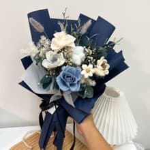 伯爵藍玫瑰花束 永生花 生日 告白 情人節 畢業 乾燥花