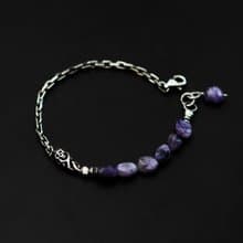 Charoite Skull Silver Chain Bracelet