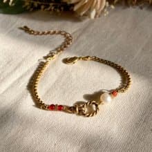 老林雜貨 | 珍珠紅瑪瑙黃銅手鍊