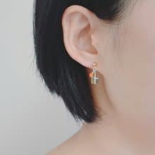 檸檬晶切面小方塊 蜜桃橘東菱玉 14K GF 包金 小垂墜耳環