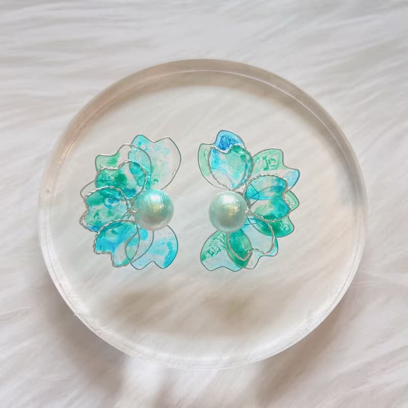 【AurorA百寶盒】A052─海洋之心─耳針一對加項鍊套組