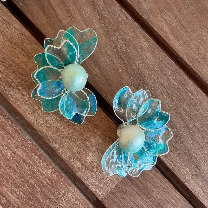 【AurorA百寶盒】A052─海洋之心─耳針一對加項鍊套組