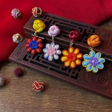 (細工布花 x 中國風) 花紐/盤扣 輪菊 耳環/耳夾