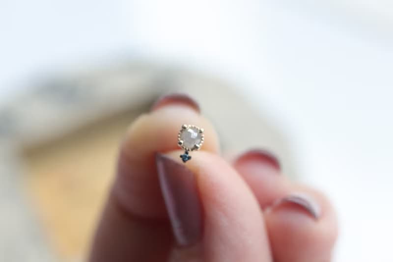 14K 圓箭頭原鑽鎖珠耳環 (單個)耳骨 耳窩 不退色