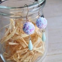 三色繡球花雨  純銀耳環/耳夾