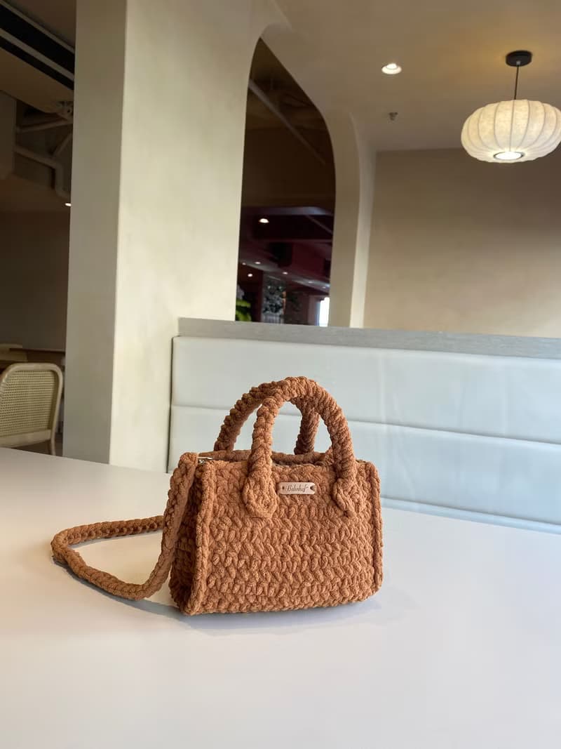 棉花糖手提斜背小方包 附可拆式背帶-巧克力色 bahnhof手作