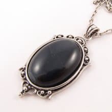 Black Falcon Eye Cat Eye Necklace Oval Black Stone Pendant Necklace Jewelry Gift