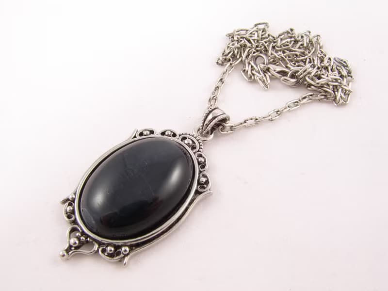 Black Falcon Eye Cat Eye Necklace Oval Black Stone Pendant Necklace Jewelry Gift