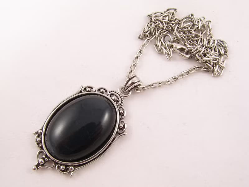Black Falcon Eye Cat Eye Necklace Oval Black Stone Pendant Necklace Jewelry Gift