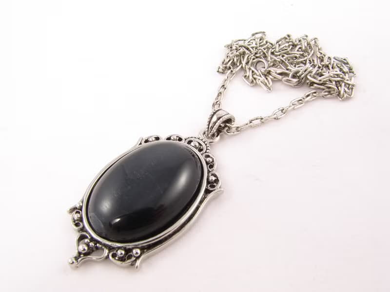 Black Falcon Eye Cat Eye Necklace Oval Black Stone Pendant Necklace Jewelry Gift