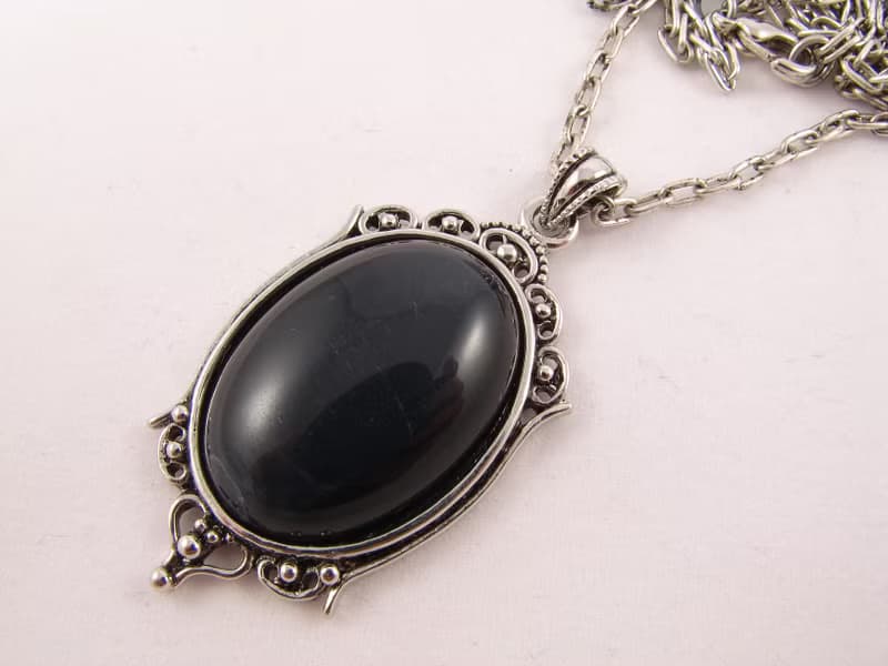 Black Falcon Eye Cat Eye Necklace Oval Black Stone Pendant Necklace Jewelry Gift