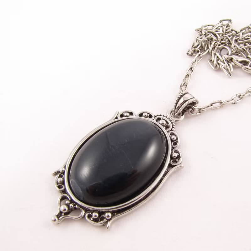 Black Falcon Eye Cat Eye Necklace Oval Black Stone Pendant Necklace Jewelry Gift