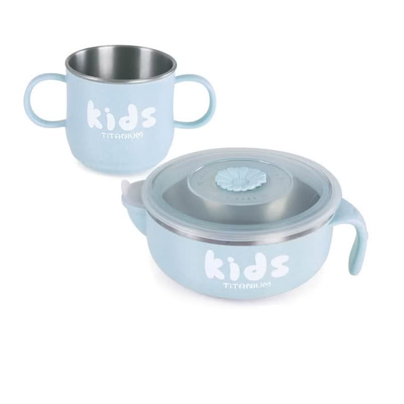 【純鈦微瑕商品】注水保溫保冷碗 400ml-藍