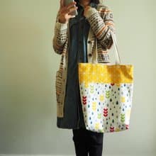 手工縫製托特側肩包帆布手袋 彩色水滴圖案