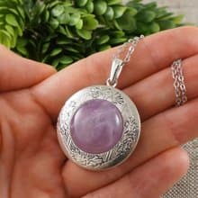 Amethyst Photo Locket Lilac Purple Violet Lavender Pendant Necklace Jewelry Gift