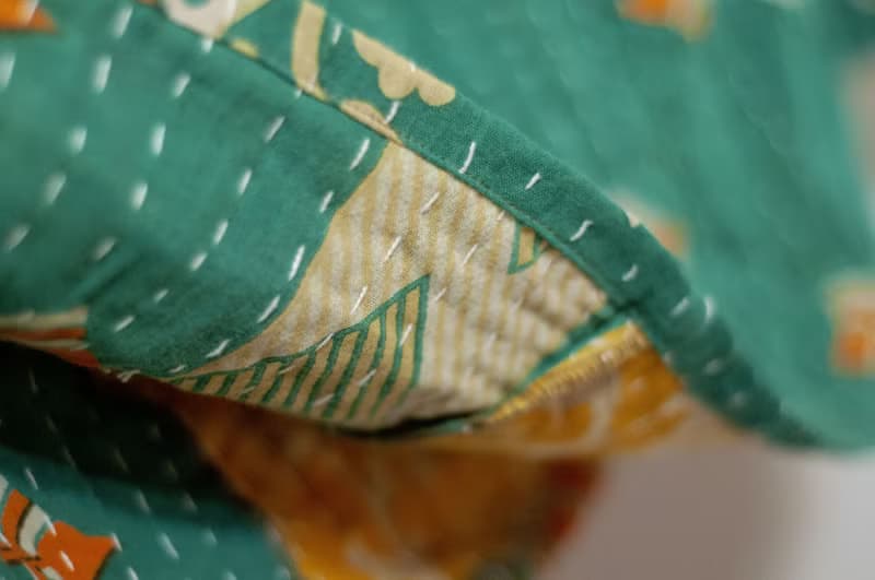 手縫紗麗布拼接純棉裙子 印度純棉拼布裙 紗麗線刺繡裙-熱帶花朵