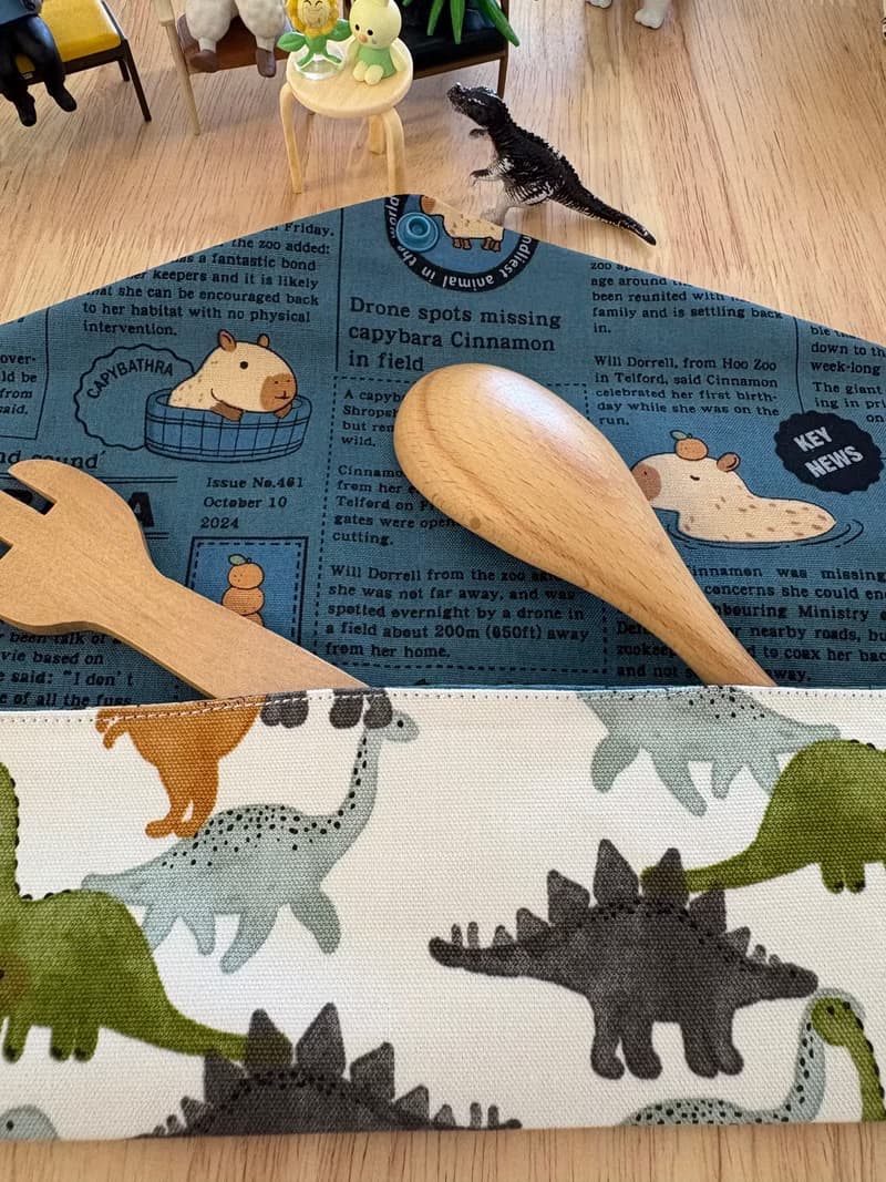 文青風環保純棉筷袋 長頸龍物語 原胚白 童心 優質 日本 潮物 收