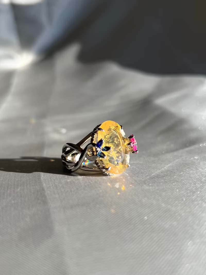 Dazzling Yellow Fire Opal Cocktail Ring