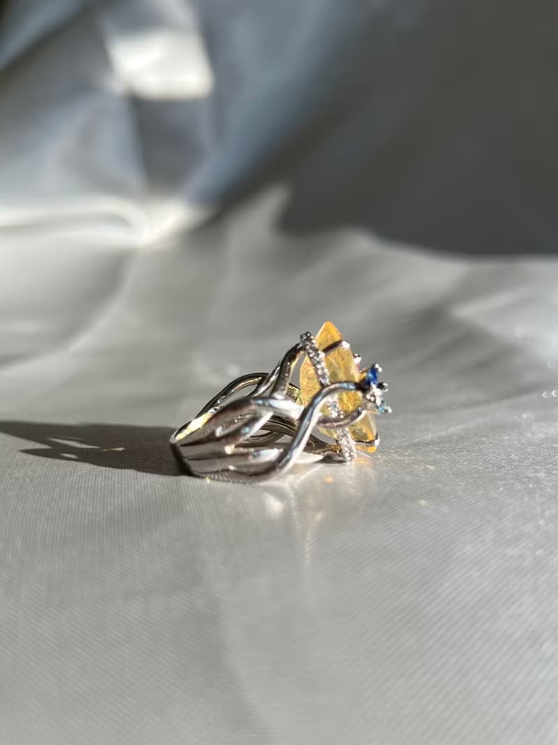Dazzling Yellow Fire Opal Cocktail Ring