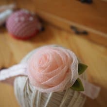 嬰兒女孩粉色雪紡玫瑰花彈性兩用髮夾髮帶 適合百日宴彌月拍攝