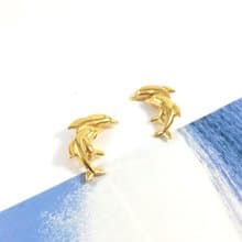 Vintage Half Moon Gold Dolphin Twins Clip On Earrings