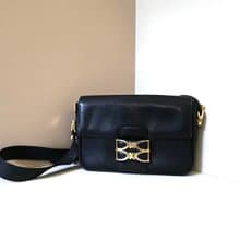 稀有中古二手Celine凱旋門金馬蹄扣黑色皮革單肩包側背腋下包手袋